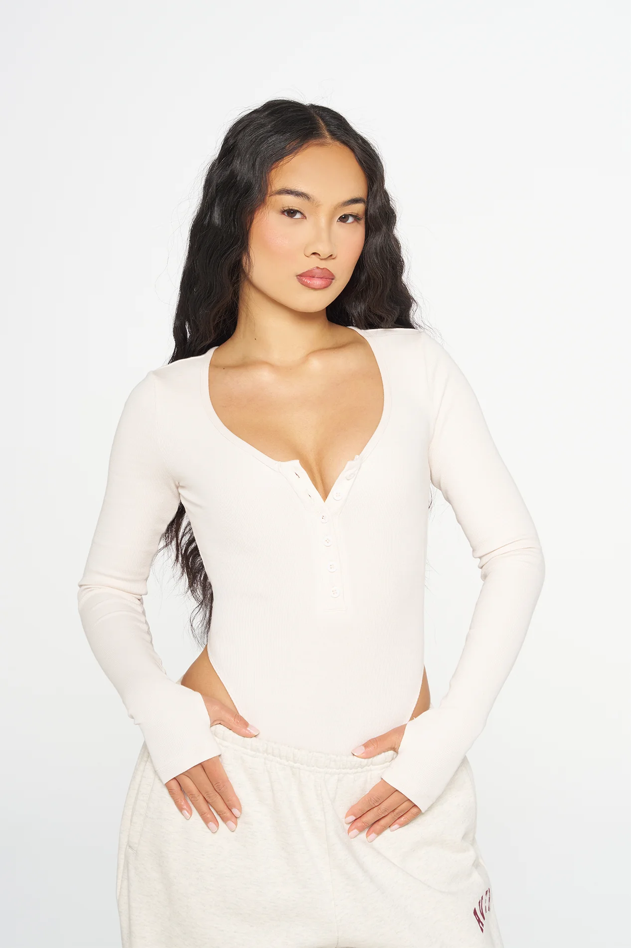 Hailey Ribbed Bodysuit - Cream