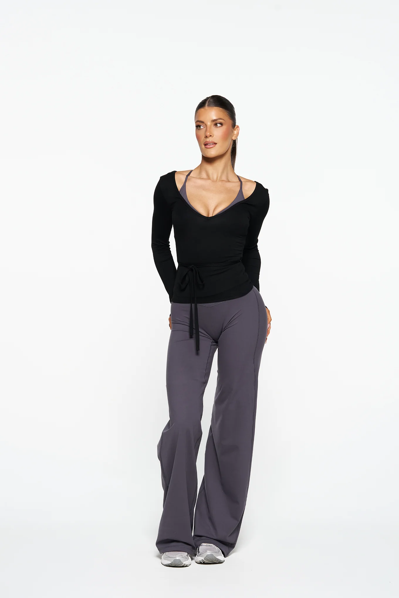 Natalia V Neck Tie Top - Black - Image 5