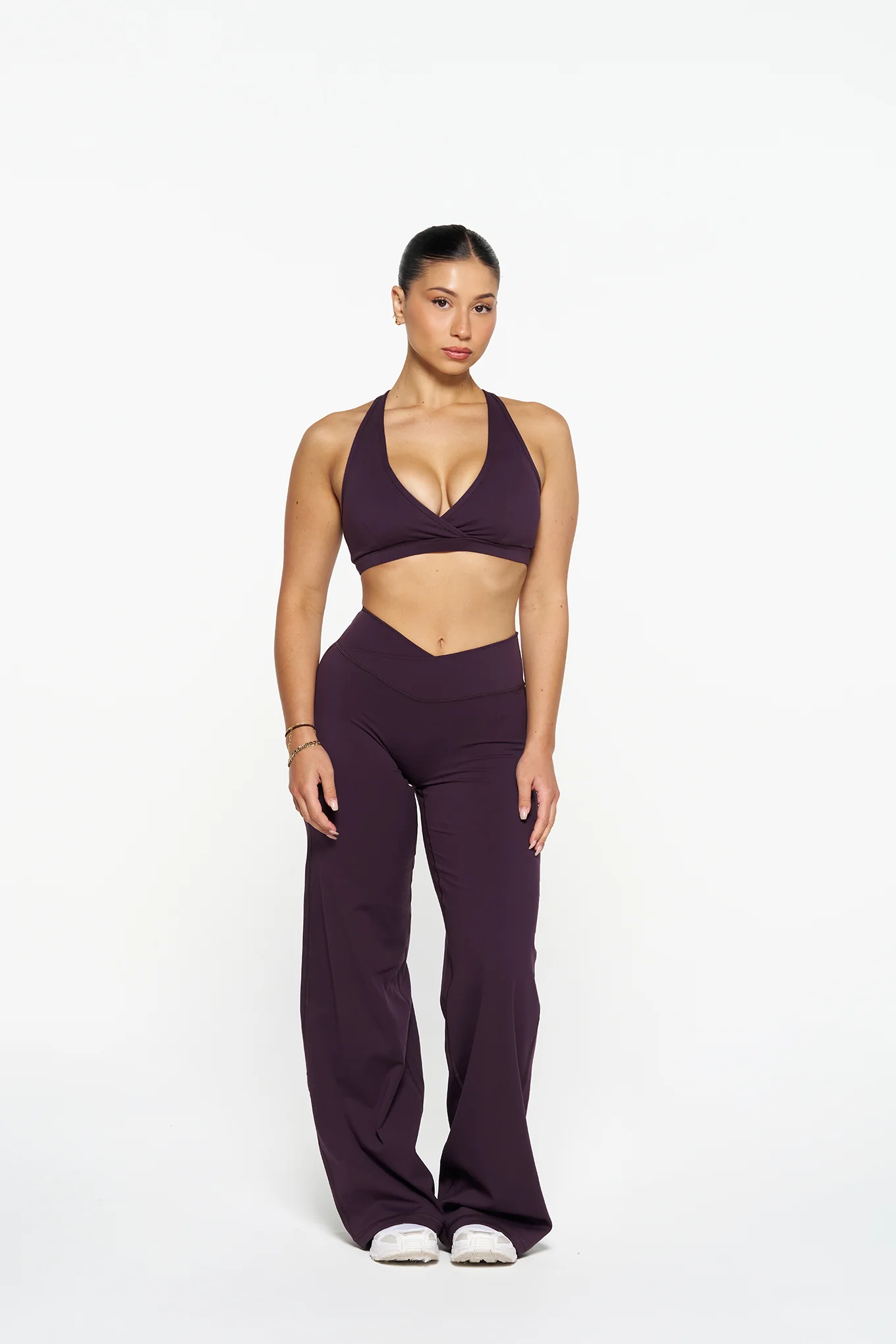 V Front Wide Leg Pants - Plum - Image 3