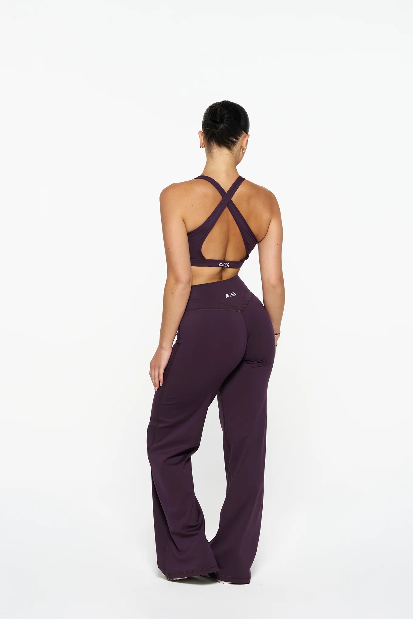 V Front Wide Leg Pants - Plum - Image 4