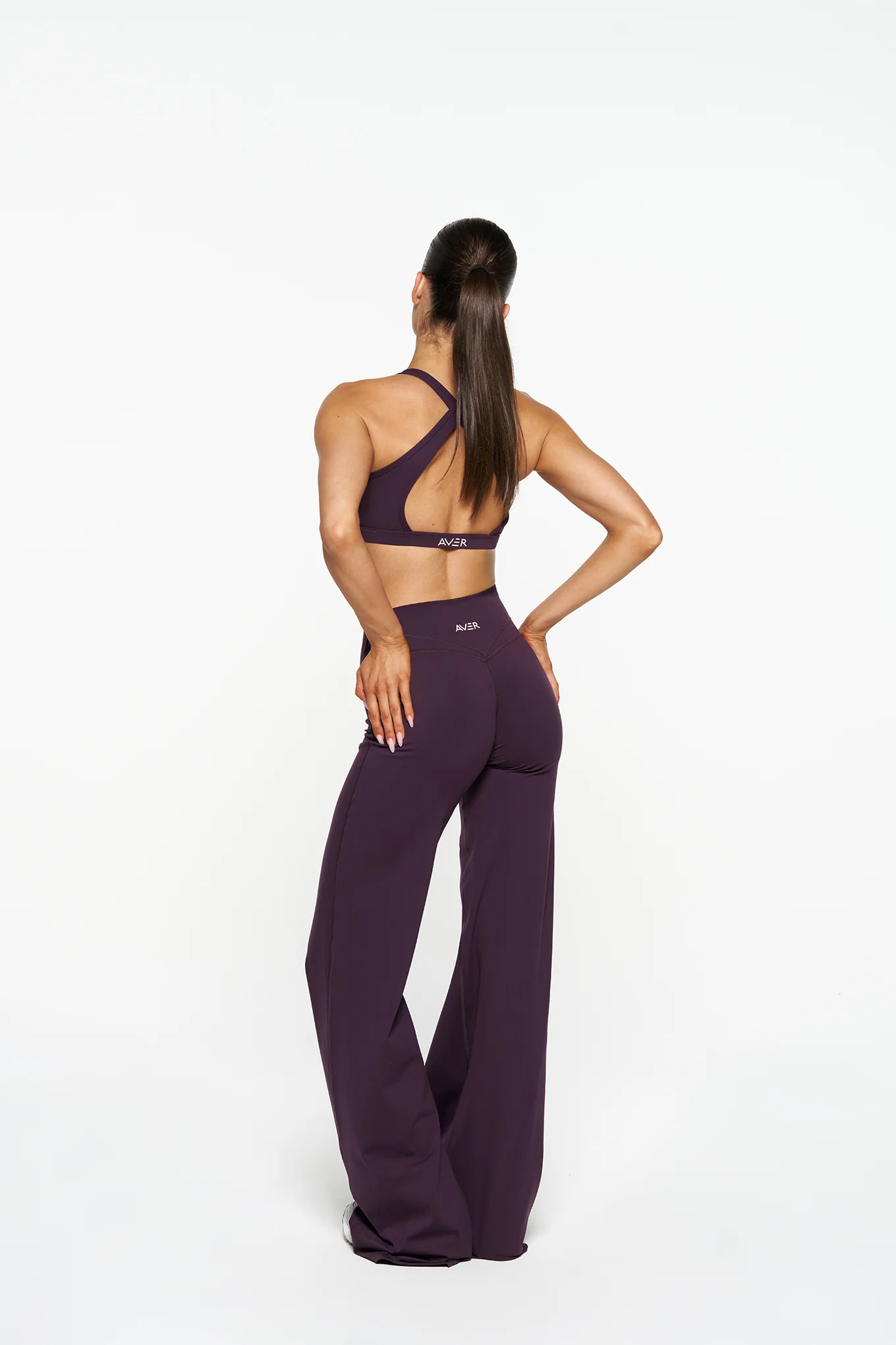 V Front Wide Leg Pants - Plum - Image 6