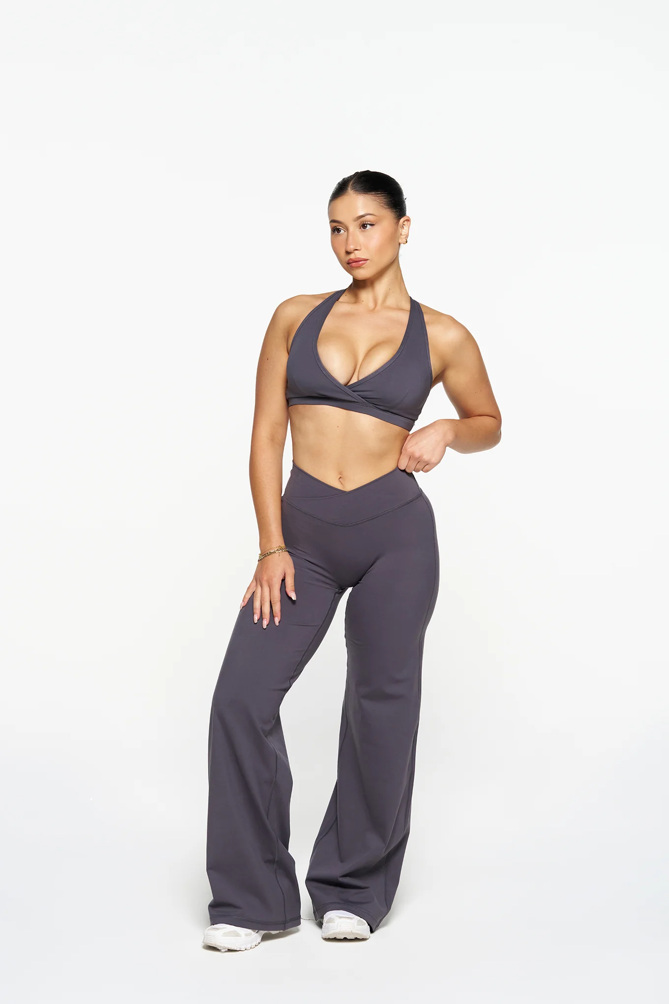V Front Wide Leg Pants - Slate Grey - Image 3